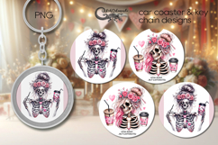 Skull and coffee | Halloween Car coaster &amp; key chain PL4 Product Image 1