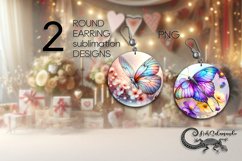 Butterfly | watercolor Round earring Sublimation design PL2 Product Image 1