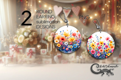 Vintage flowers | Round earring sublimation design PL4 Product Image 1
