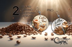 Watercolor Coffee | 2 Round earring sublimation designs PL4 Product Image 1
