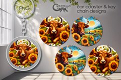 Cow &amp; sunflowers | 2 Sublimation car coaster &amp; key chain P4 Product Image 1