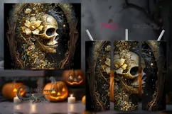 Skulls with flowers | Halloween Skinny tumbler design PLUS4 Product Image 1