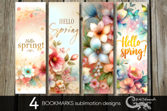 Hello spring | 4 flowers bookmarks sublimation designs PL Product Image 1