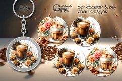 Watercolor Coffee| car coaster &amp; key chain design PL Product Image 1