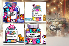 Colorful Cats | 4 cartoon square coaster sublimation designs Product Image 1