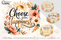 Positive Quote Floral Clipart | 4 PNG sublimation designs Product Image 1