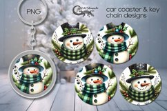 Christmas Snowman | 2 retro Car coaster &amp; key chain designs Product Image 1