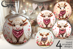 Valentine cow | 4 round ornaments sublimation designs Product Image 1