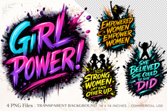 Feminine Graffiti Power Quotes | 4 PNG sublimation designs Product Image 1