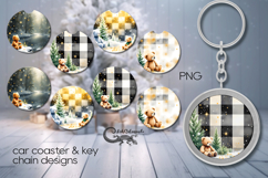 Christmas plaid | 4 xmas Car coaster &amp; 4 key chain designs P Product Image 1