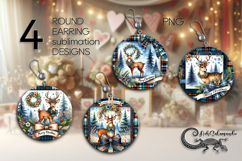 Christmas deer | retro Round earring Sublimation designs PL Product Image 1