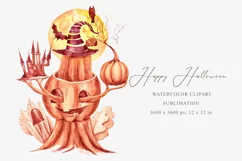 Watercolor Halloween sublimation. Pumpkin clipart-1 png file Product Image 1