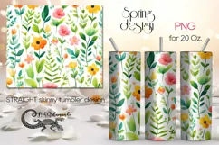 Watercolor Flowers | Skinny tumbler Sublimation design PLUS5 Product Image 1