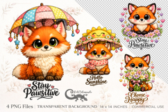 Positive fox | 4 cute PNG Sublimation designs Product Image 1