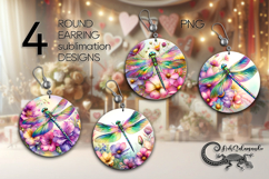 Dragonfly | 4 watercolor Round earring Sublimation designs Product Image 1