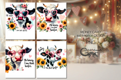 Cow &amp; flowers | 4 watercolor Money Card Sublimation designs Product Image 1