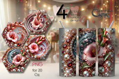 3D Flowers & pearls | 4 Skinny tumbler sublimation designs P Product Image 1