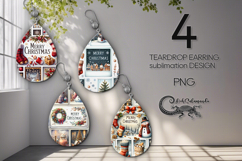 Xmas collage | christmas Teardrop earring sublimation PL Product Image 1