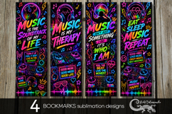 Neon Music Bookmark Set | 4 bookmarks sublimation designs Product Image 1