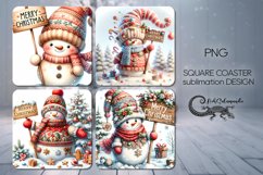Christmas snowman | 4 cute square coaster sublimation Product Image 1