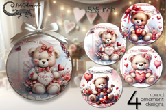 Valentine teddy bear | 4 love round ornaments sublimation Product Image 1