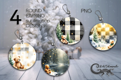Christmas plaid | 4 xmas Round earring Sublimation designs Product Image 1