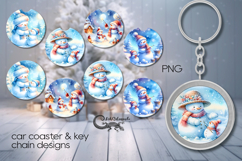 Xmas snowman card | 4 Car coaster &amp; 4 key chain sublimation Product Image 1