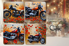 Motorcycle &amp; flowers | bike square coaster sublimation Product Image 1