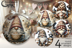Coffee gnomes | 4 Watercolor round ornaments sublimation Product Image 1
