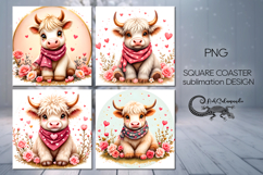 Valentine cow | 4 square coaster sublimation designs Product Image 1