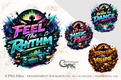 Neon Music Party Clipart Bundle | 4 PNG sublimation designs Product Image 1