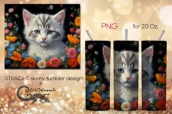 Cats & flowers | skinny tumbler Sublimation design PLUS6 Product Image 1