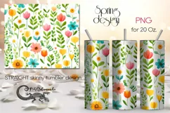 Watercolor Flowers | Skinny tumbler Sublimation design PLUS6 Product Image 1