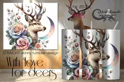 Moon, flowers & Deer | Skinny tumbler sublimation design PL6 Product Image 1