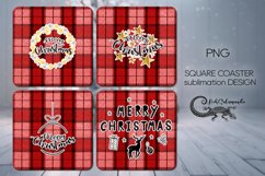 Christmas plaid | red square coaster sublimation designs Product Image 1