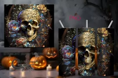 Skulls with flowers | Halloween Skinny tumbler design PLUS Product Image 1