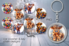 Christmas cow &amp; garland | 4 xmas Car coaster &amp; 4 key chain Product Image 1