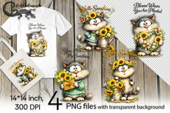 Funny cat &amp; sunflowers | 4 cute PNG Sublimation designs Product Image 1