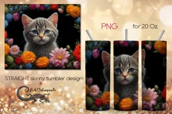 Cats & flowers | skinny tumbler Sublimation design PLUS7 Product Image 1