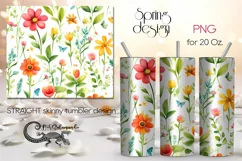 Watercolor Flowers | Skinny tumbler Sublimation design PLUS7 Product Image 1
