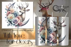 Moon, flowers & Deer | Skinny tumbler sublimation design PL7 Product Image 1