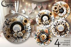 Coffee &amp; flowers | 4 round ornaments sublimation designs P Product Image 1