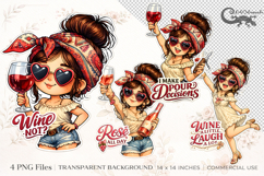 Messy Bun &amp; wine | 4 PNG clipart Sublimation designs Product Image 1
