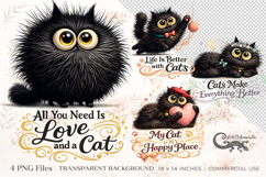 Cute Cat Quote Clipart Bundle | 4 PNG sublimation designs Product Image 1