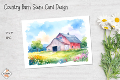 Country Barn Scene Watercolor Card Designs | Printables Product Image 1