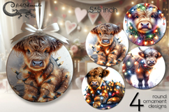 Christmas cow &amp; garland | retro round ornaments sublimation Product Image 1