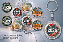 New year moods | 4 xmas Car coaster &amp; 4 key chain designs Product Image 1