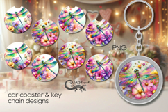 Watercolor Dragonfly | 4 Car coaster &amp; 4 key chain designs Product Image 1