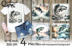 Fishing | 4 fisherman PNG Sublimation designs P Product Image 1