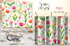 Watercolor Flowers | Skinny tumbler Sublimation design PLUS8 Product Image 1